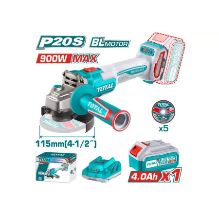 Беспроводная Аккумуляторная угловая шлифовальная машина (болгарка) 20 В 900 Вт