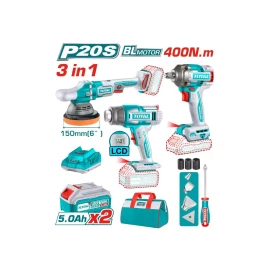 Комбинированный набор: аккумуляторная отвертка, полировальная машина, технический фен