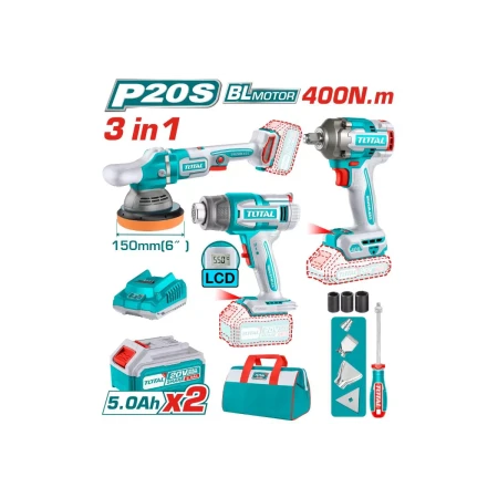 Комбинированный набор: аккумуляторная отвертка, полировальная машина, технический фен