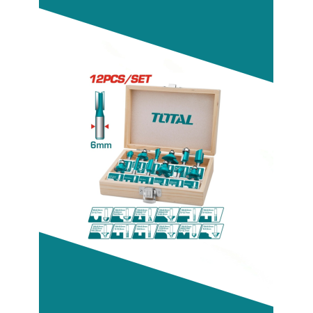 Набор бит для фрезерного станка - 6 мм 12шт Тотал TACSR0121
