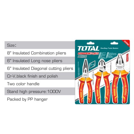 Набор диэлектрических плоскогубцев 1000В 3 шт Тотал THT2K0302