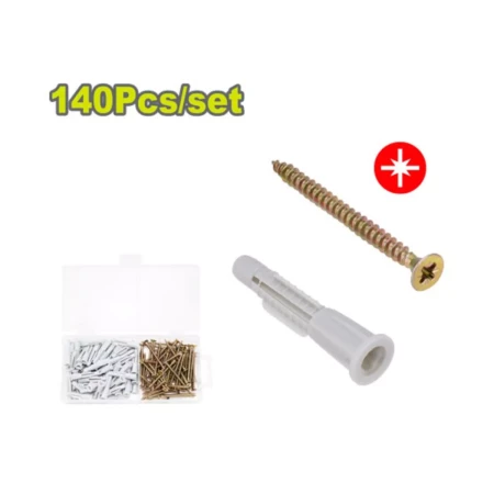 набор шурупов по дсп и дюбелей, 140 шт. dyllu dtxt2b01