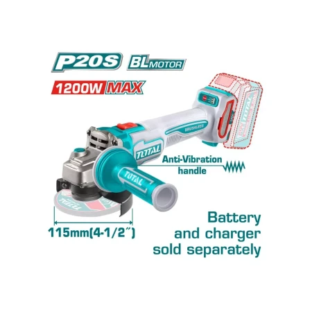 Аккумуляторная угловая шлифовальная машина TOTAL TAGLI212025