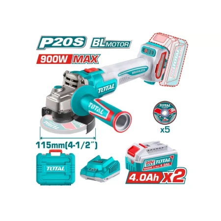 аккумуляторная угловая шлифмашина total tagli261522 20в, 115мм