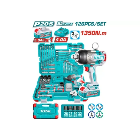 набор инструментов с аккумуляторным ударным гайковертом, 126 предметов total thp31262