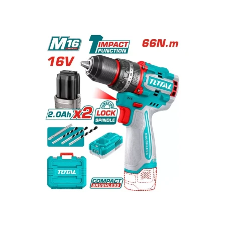 компактная бесщеточная аккумуляторная ударная дрель total tidli166062