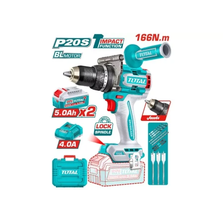 бесщеточная аккумуляторная ударная дрель total tidli201668 20в 166нм