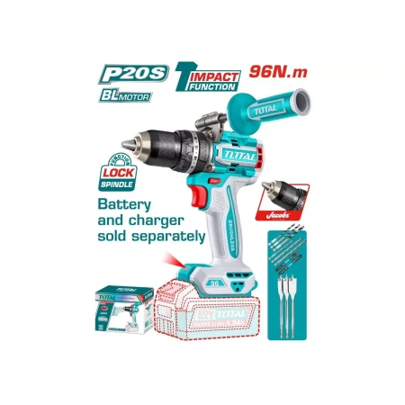 бесщеточная аккумуляторная ударная дрель total tidli209685 20в 96нм